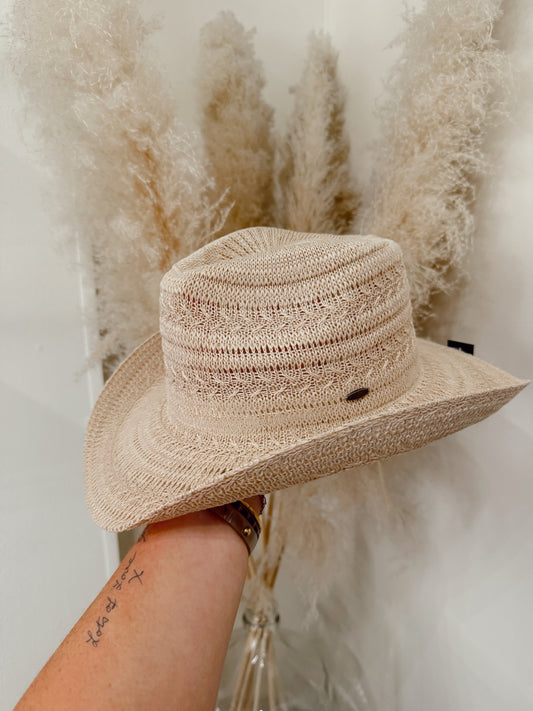 Beige Knitted Cowboy Hat