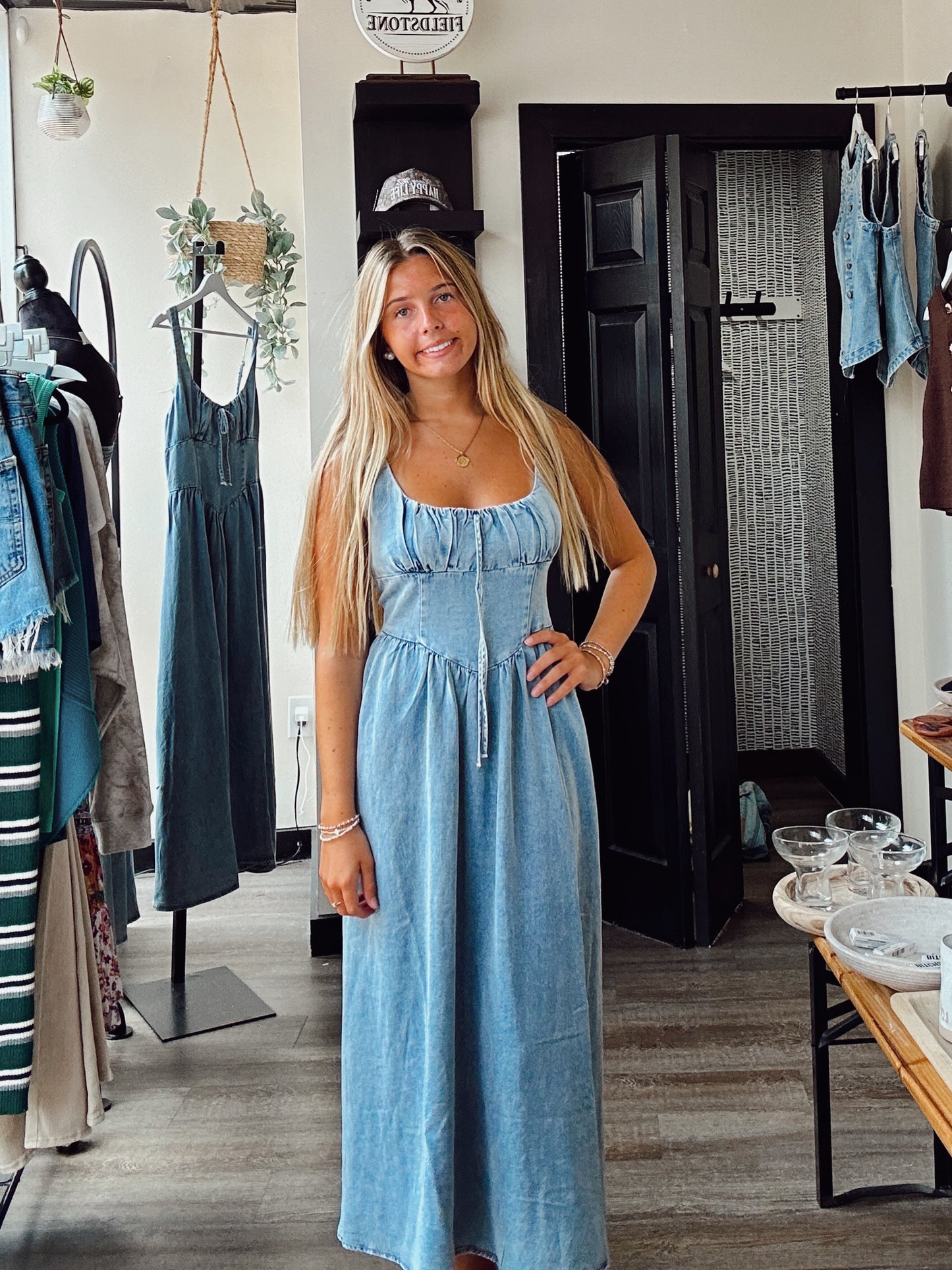 Dory Denim Corset Midi Dress
