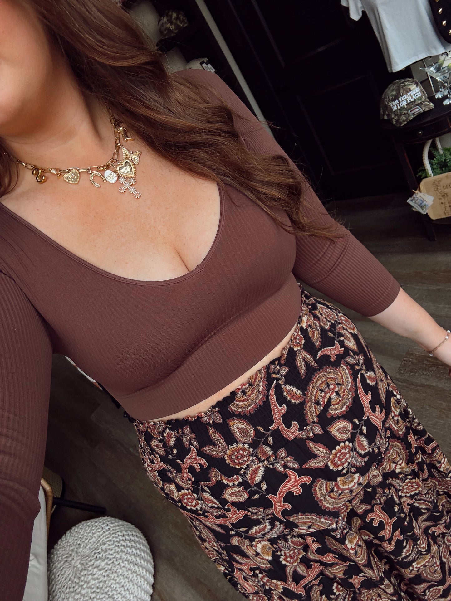 Mocha Ribbed V-Neck Top