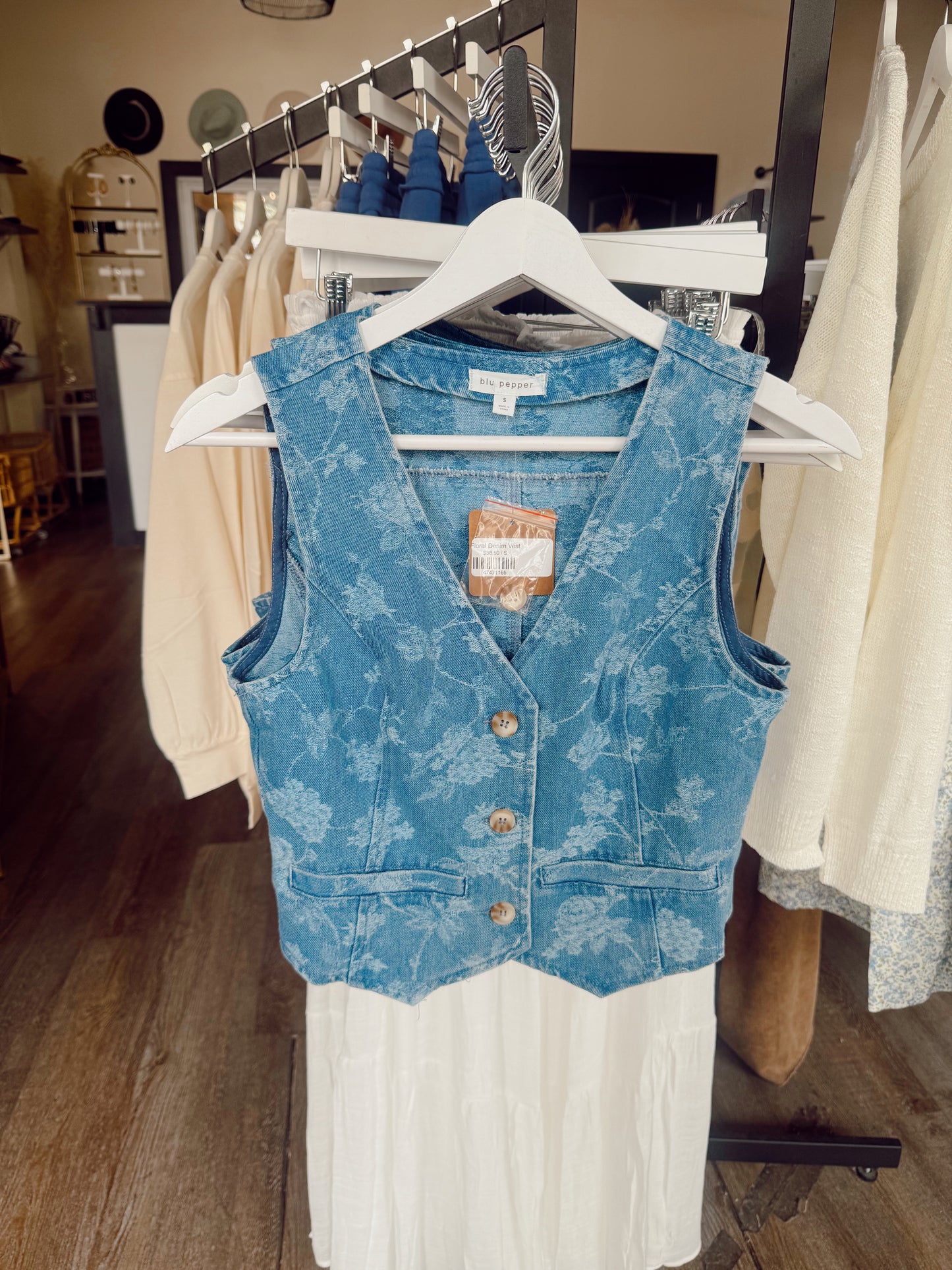 Floral Denim Vest