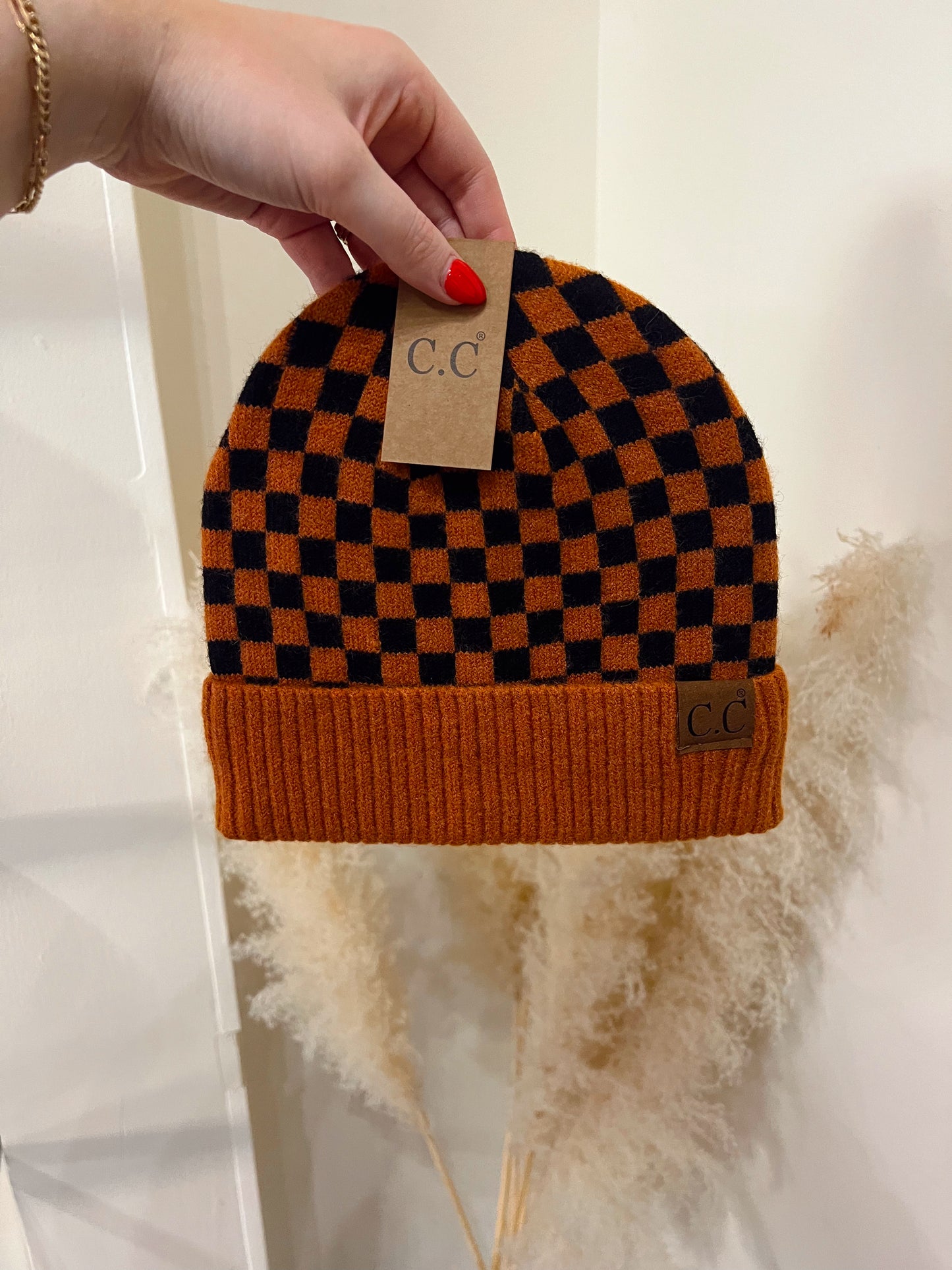 Rust Checkered CC Beanie