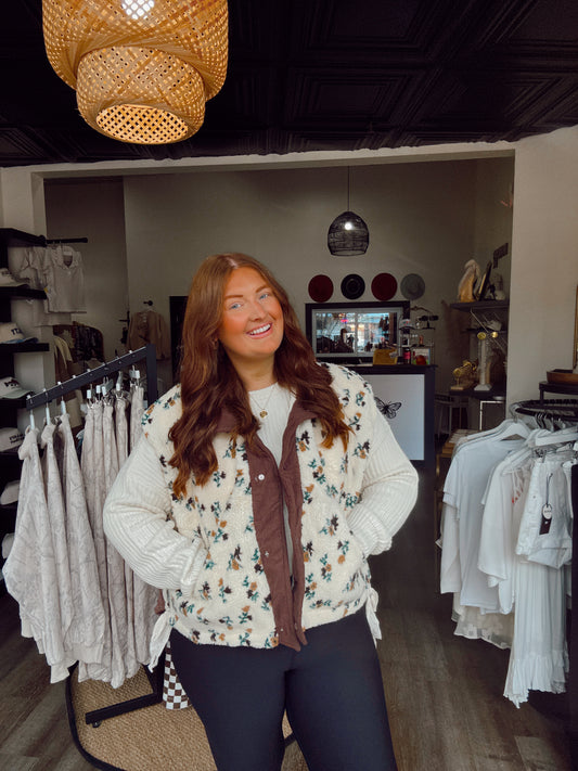 Fall Floral Sherpa Vest