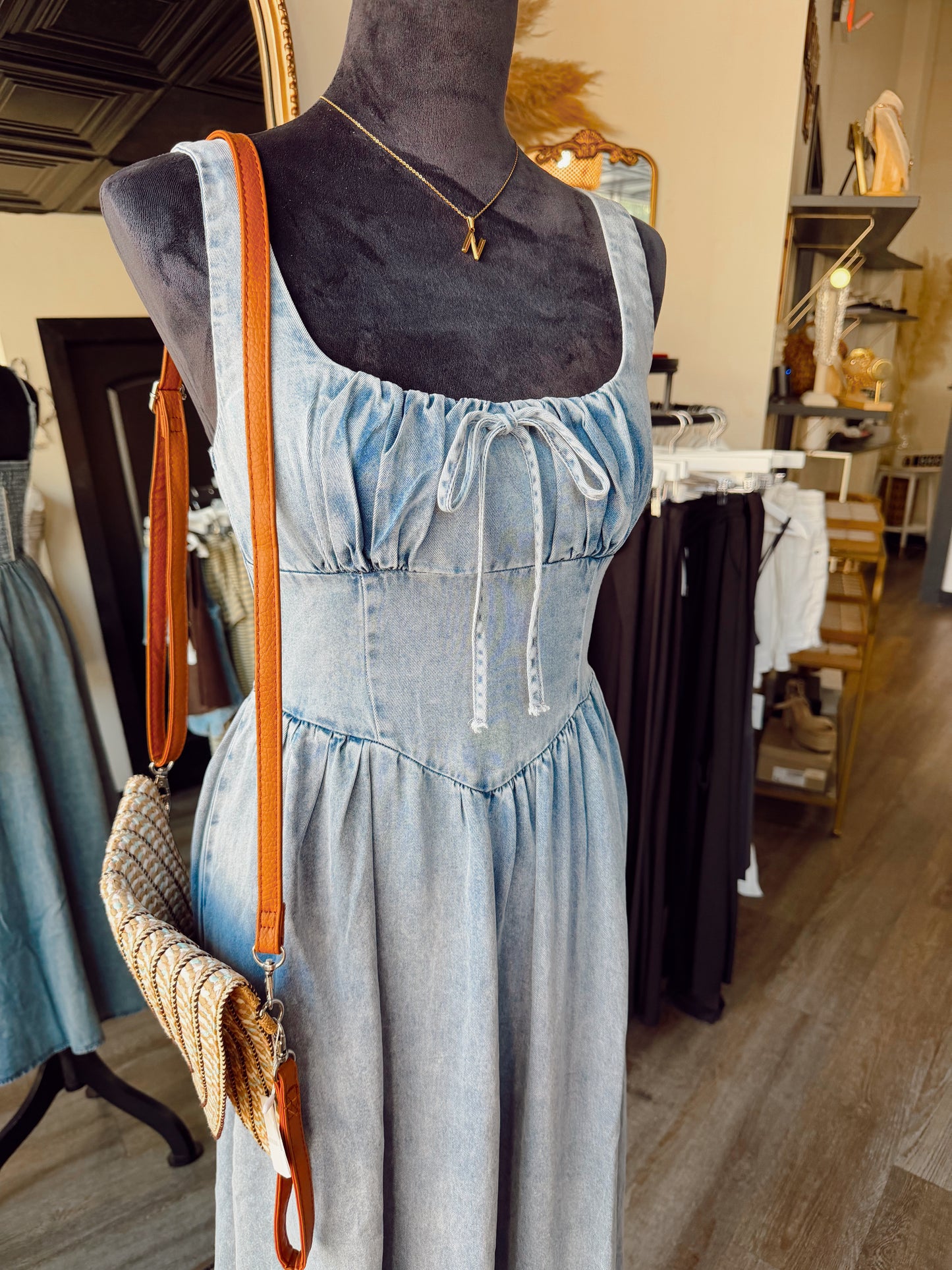 Dory Denim Corset Midi Dress