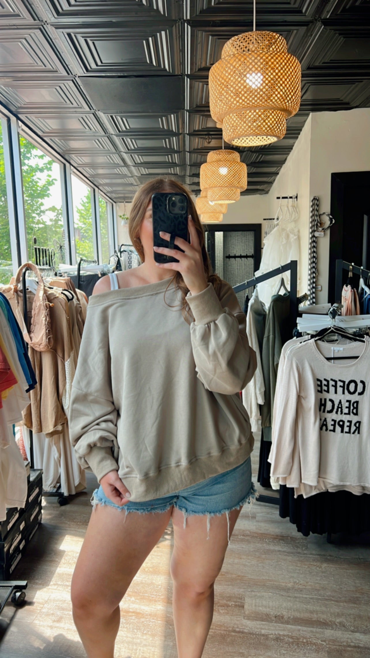 Taupe Reversible Crewneck