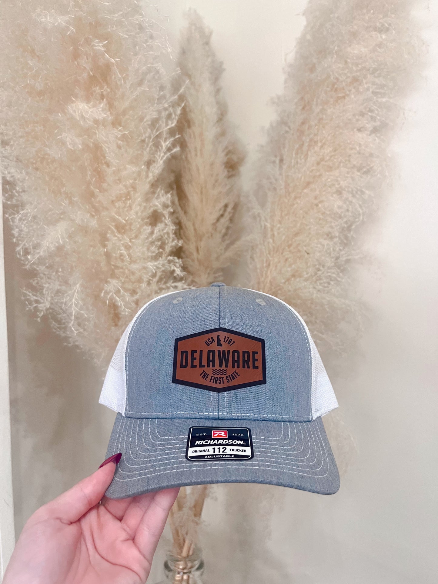 Grey Delaware Leather Patch Hat