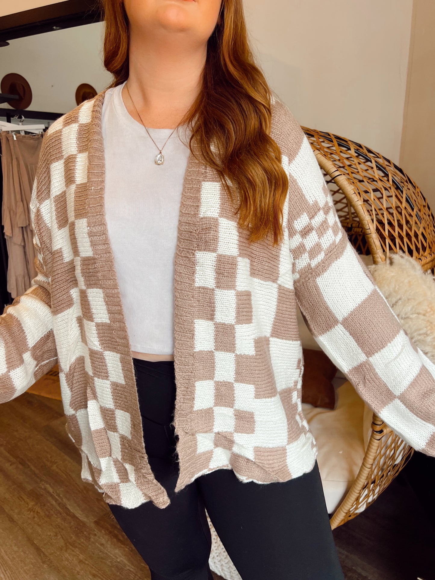 Checkered Colorblock Cardigan