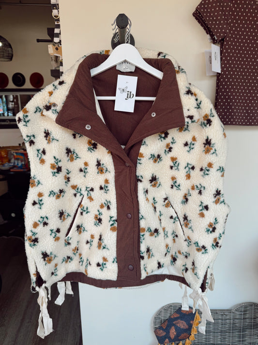 Fall Floral Sherpa Vest