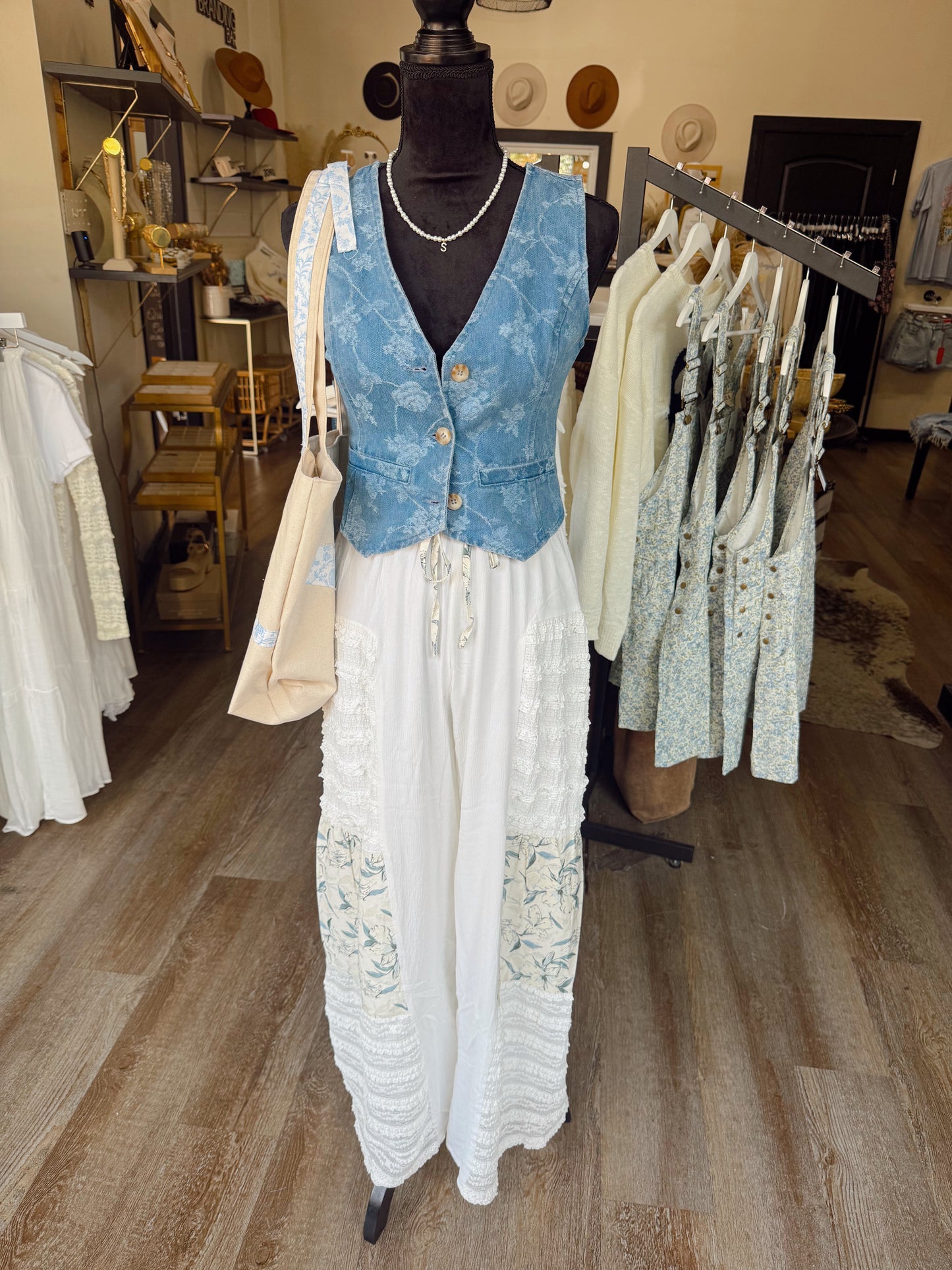 Floral Denim Vest