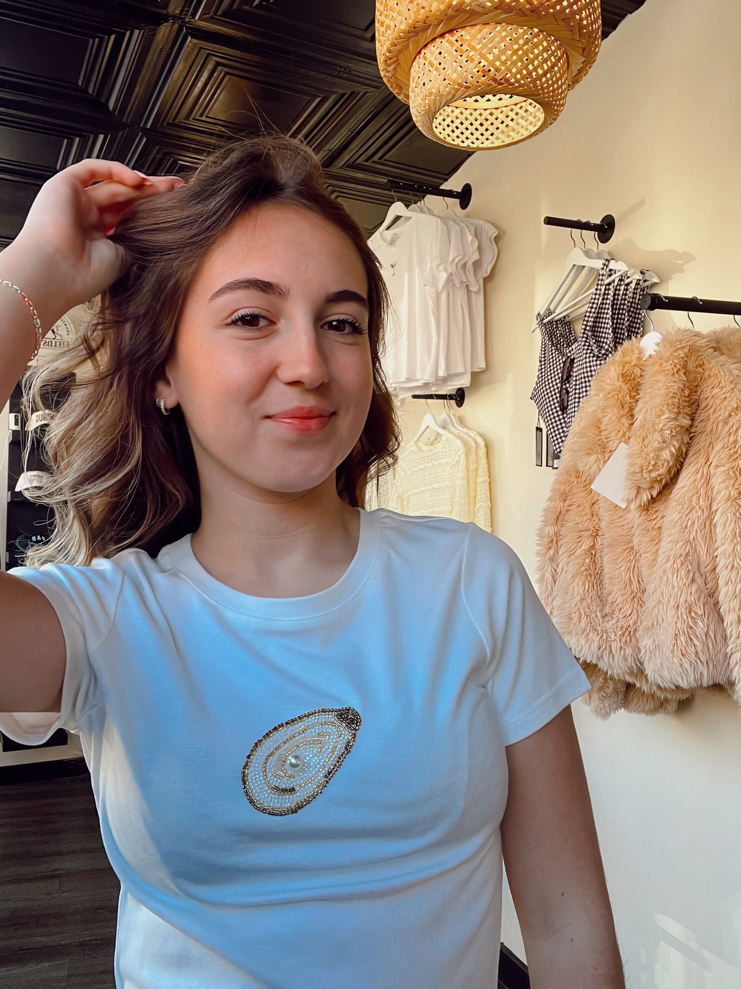 Oyster Bead Embroidered Tee